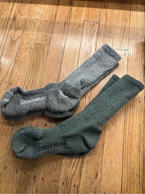 SmartWool Men's Crew Socks in Gray Heather and Forest Green